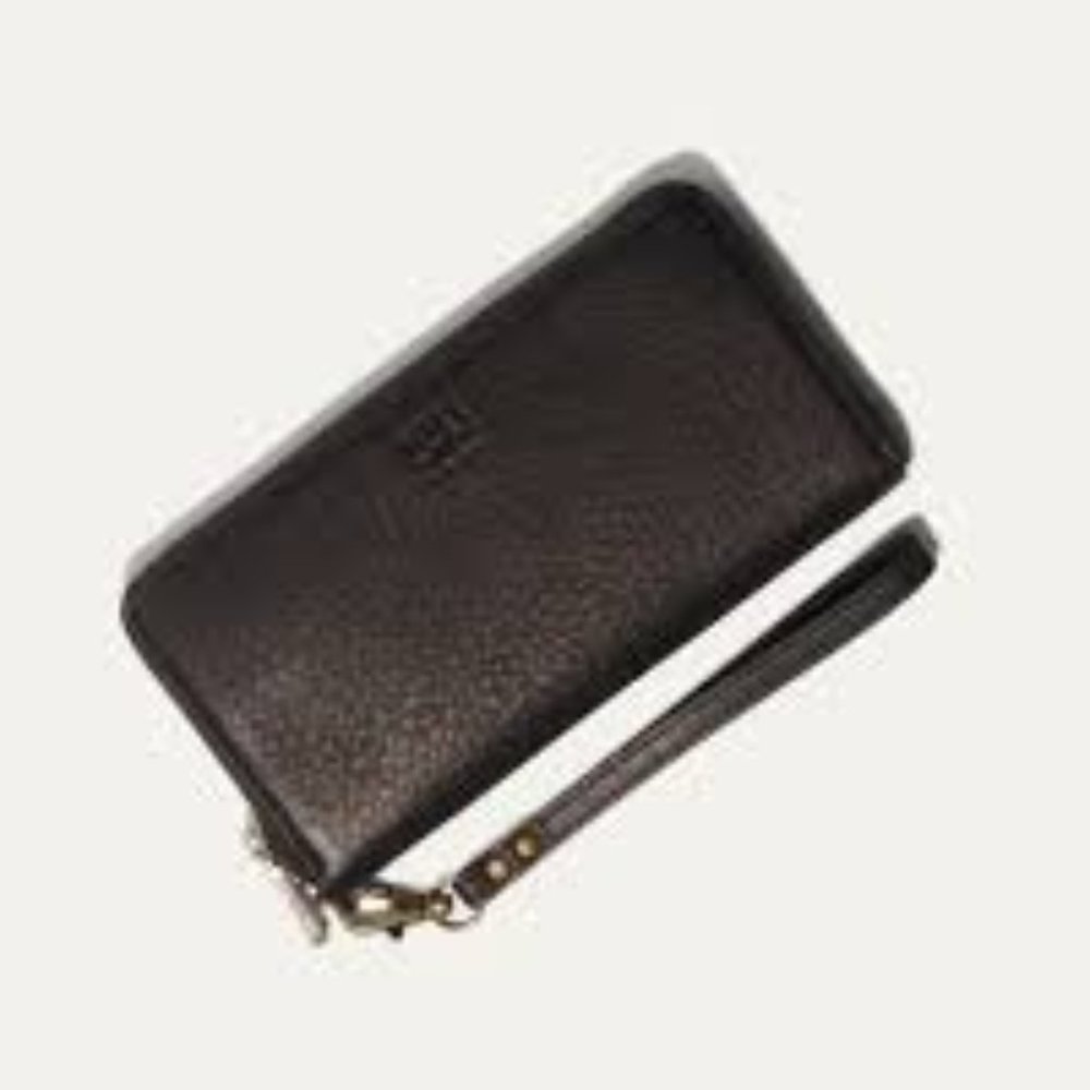 New WILL LEATHER Zip Around Black Leather Clutch Wristlet